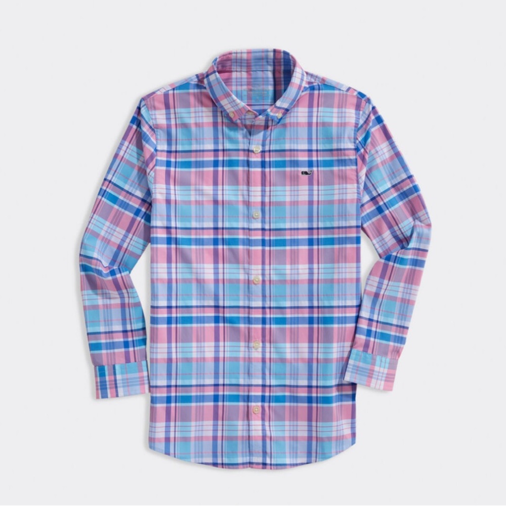 Vineyard Vines Boy’s 
Blue and Pink Plaid Shirt